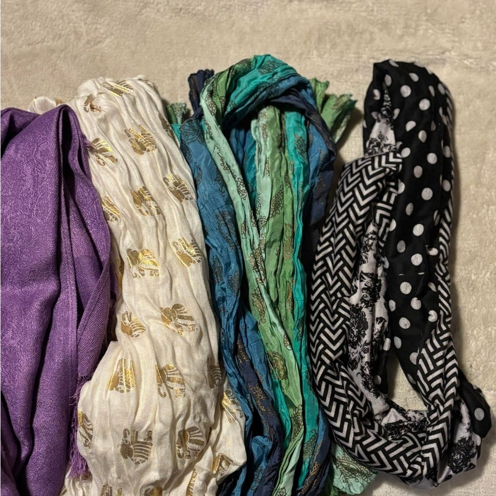 Fashion Scarf Bundle - Purple, White, Teal, Black Patterned Scarves,scarf holder